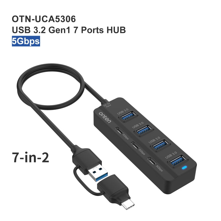 Onten UCA5306 USB3.0 + Type-C 7口HUB集線器 支持OTG