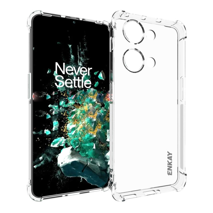 適用於  一加Ace 2V 5G ENKAY 透明防摔系列 四角加厚帶防滑條透明TPU手機防摔保護殼