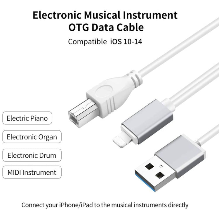8 Pin 轉 USB + MIDI 电子樂器&OTG&充電多功能線 兼容iOS 10-14系統 長度1米