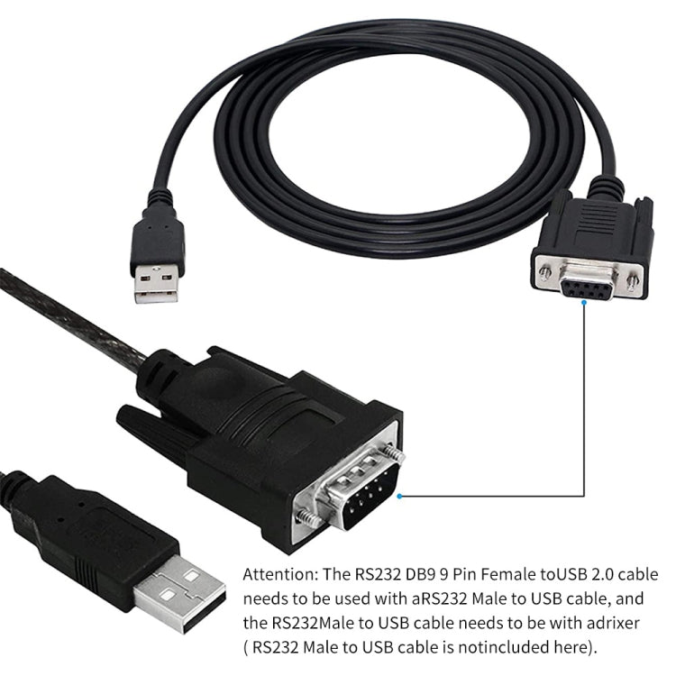 JUNSUNMAY RS232 DB9母轉USB 2.0轉接線 1.8米 僅限於編程控制器, 1.8m