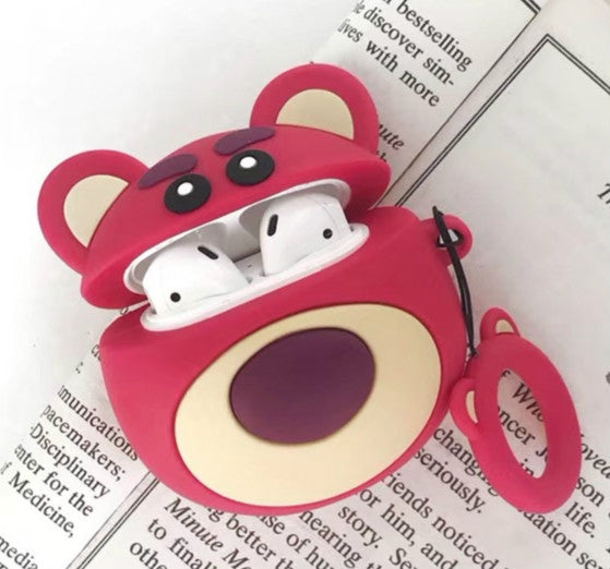 紅熊Airpods 保護套 蘋果藍牙耳機收納盒 硅膠指環繩防摔包