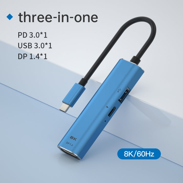 V264B 3合1 Type-C轉USB3.0 + PD3.0 + DP1.4 3端口分配器OTG集線器