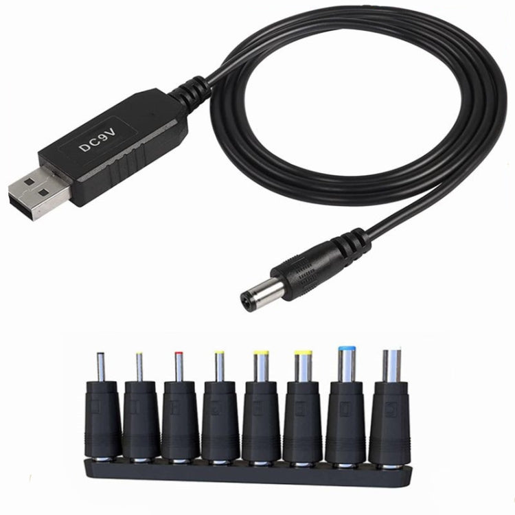 USB 5V至DC 9V 5.5mm x 2.5mm桶形連接器轉換器升壓轉換器電源線 帶8個連接器適配器, 5V to DC 9V 5.5mm x 2.5mm
