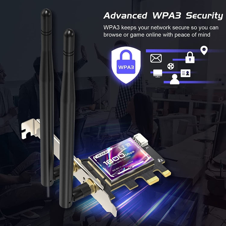 EDUP EP-9658 PCI-E WiFi 6 AX1800M 藍牙 5.2 適配器，適用於台式電腦，2.4GHz/5.8GHz雙頻無線PCI-E網卡