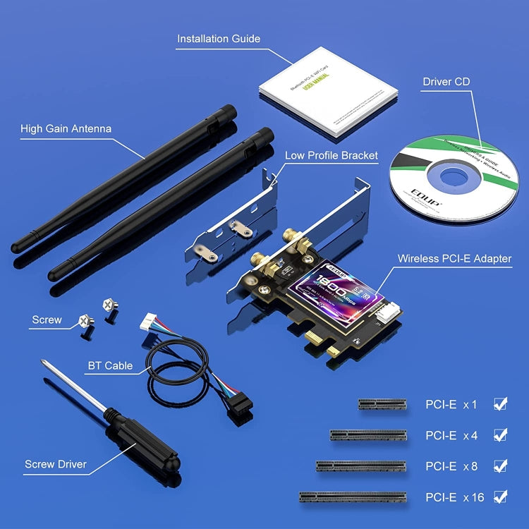 EDUP EP-9658 PCI-E WiFi 6 AX1800M 藍牙 5.2 適配器，適用於台式電腦，2.4GHz/5.8GHz雙頻無線PCI-E網卡