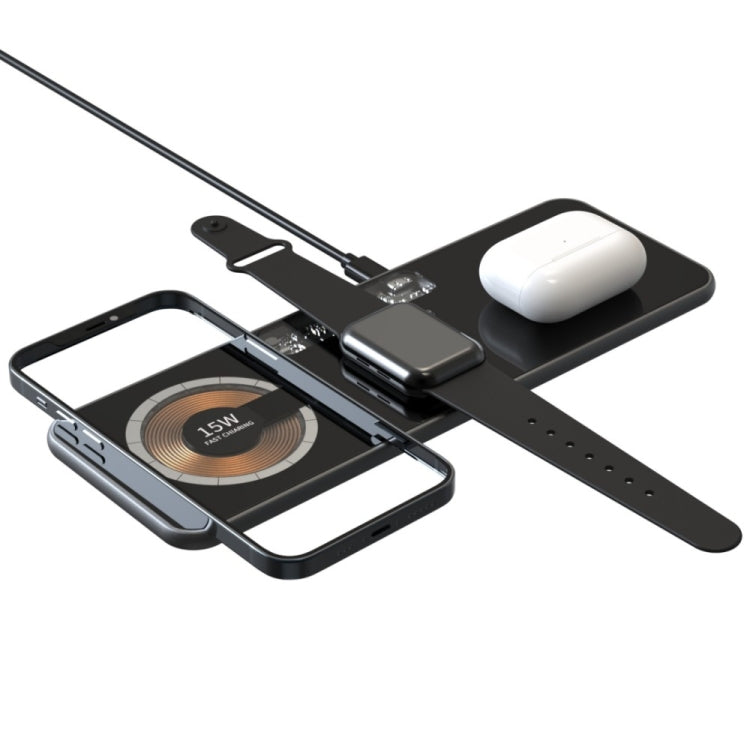 T06 雙15W快速充電板三合一透明磁性手機無線充