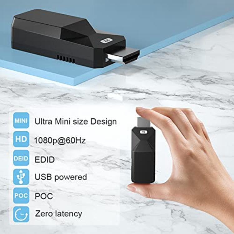 HDMI擴展器165英尺音頻視頻1080P通過Cat5 Cat6以太網電纜傳輸無損信號HDMI長途擴展適配器