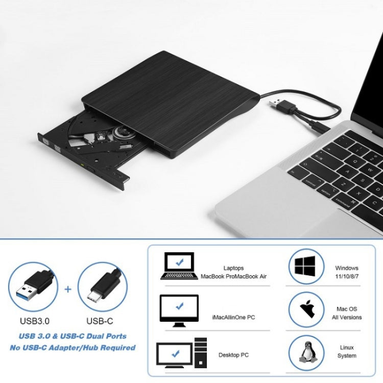 BT638 筆記本台式機外置USB 3.0便攜式CD播放機CD-RW光驅刻錄機