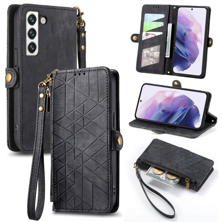 幾何拉鏈錢包側扣皮套帶掛繩, For Samsung Galaxy A54 5G, For Samsung Galaxy S23 Ultra 5G, For Samsung Galaxy S23+ 5G, For Samsung Galaxy S23 5G, For Samsung Galaxy A14 5G, For Samsung Galaxy S20 FE, For Samsung Galaxy M33, For Samsung Galaxy M23