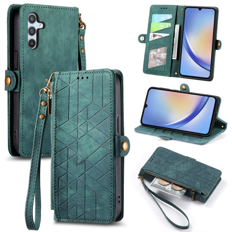 幾何拉鏈錢包側扣皮套帶掛繩, Samsung Galaxy A05s, For Samsung Galaxy A25 5G, For Samsung Galaxy S23 FE 5G, For Samsung Galaxy A24 4G, For Samsung Galaxy A23 5G, For Samsung Galaxy A14 4G, For Samsung Galaxy A24 5G, For Samsung Galaxy A34 5G