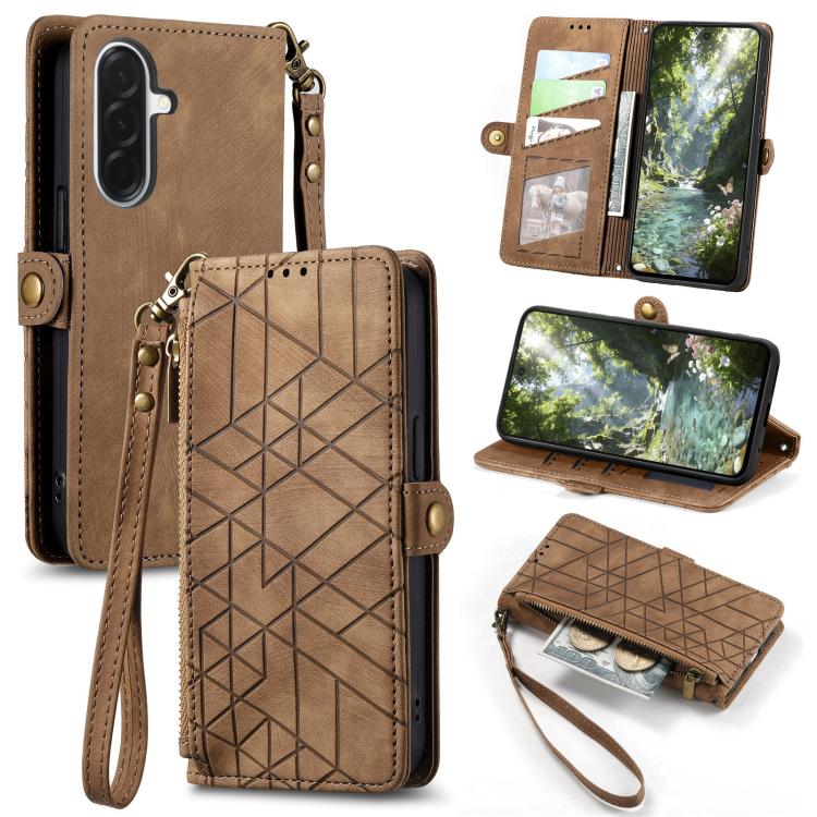 幾何拉鏈錢包側扣皮套帶掛繩, For Samsung Galaxy S26 Edge 5G, For Samsung Galaxy A57 5G, For Samsung Galaxy A37 5G, For Samsung Galaxy S25 Edge 5G, For Samsung Galaxy A56 5G, For Samsung Galaxy A36 5G, For Samsung Galaxy S25 5G, For Samsung Galaxy S25+ 5G