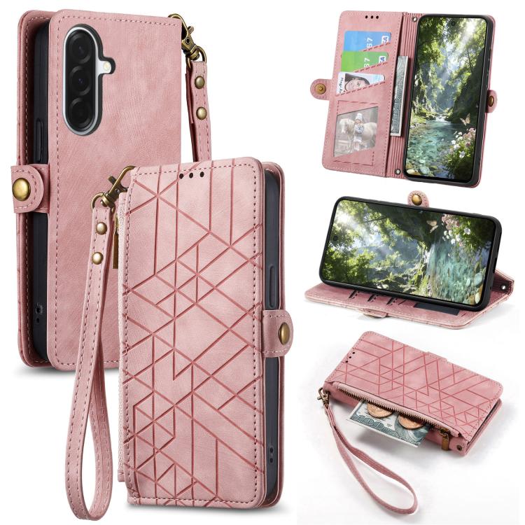 幾何拉鏈錢包側扣皮套帶掛繩, For Samsung Galaxy S26 Edge 5G, For Samsung Galaxy A57 5G, For Samsung Galaxy A37 5G, For Samsung Galaxy S25 Edge 5G, For Samsung Galaxy A56 5G, For Samsung Galaxy A36 5G, For Samsung Galaxy S25 5G, For Samsung Galaxy S25+ 5G