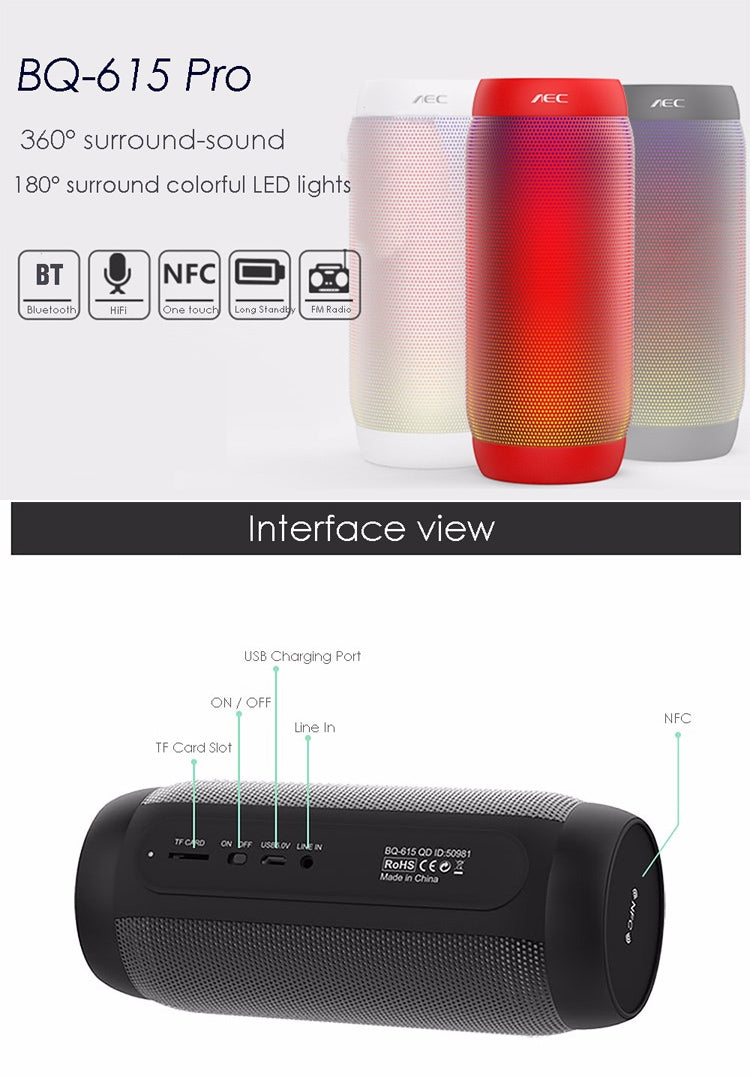 BQ615PRO便攜LED炫彩藍牙音箱，立體聲音箱，NFC藍牙音響