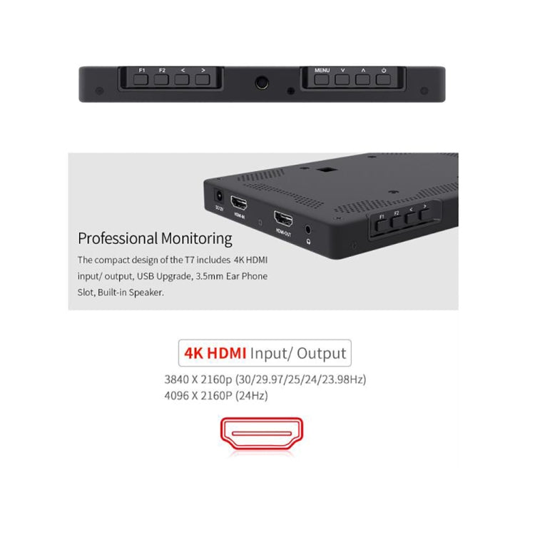 富威德 T7 7英寸IPS 1920x1200 HDMI相機現場監視器支持4K輸入輸出視頻監視器