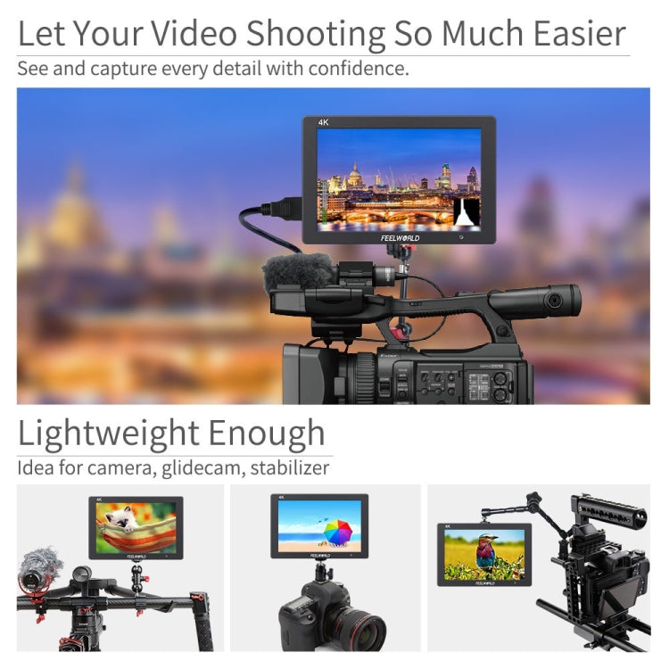 富威德 T7 7英寸IPS 1920x1200 HDMI相機現場監視器支持4K輸入輸出視頻監視器