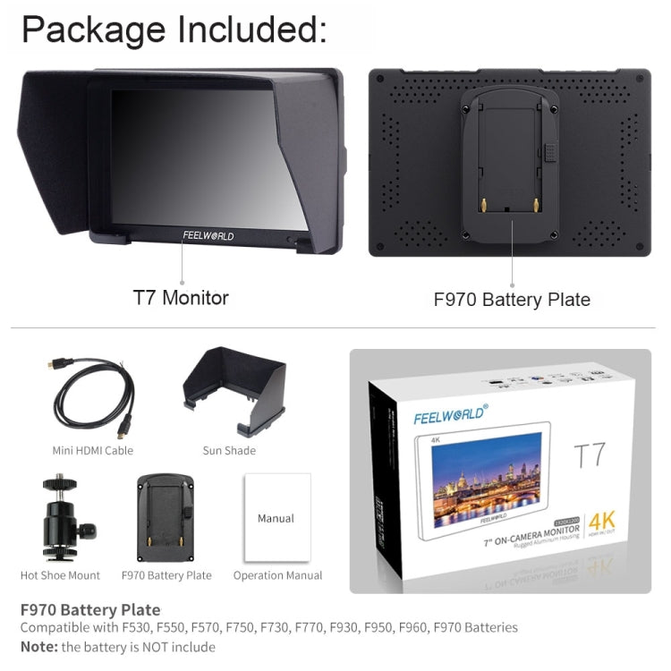 富威德 T7 7英寸IPS 1920x1200 HDMI相機現場監視器支持4K輸入輸出視頻監視器