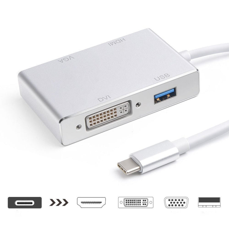 4合1 USB 3.1 Type-C轉HDMI VGA DVI USB 3.0適配器電纜適用於筆記本電腦Apple Macbook谷歌Chromebook Pixel