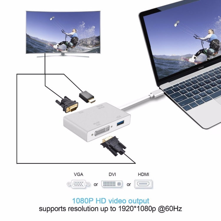 4合1 USB 3.1 Type-C轉HDMI VGA DVI USB 3.0適配器電纜適用於筆記本電腦Apple Macbook谷歌Chromebook Pixel
