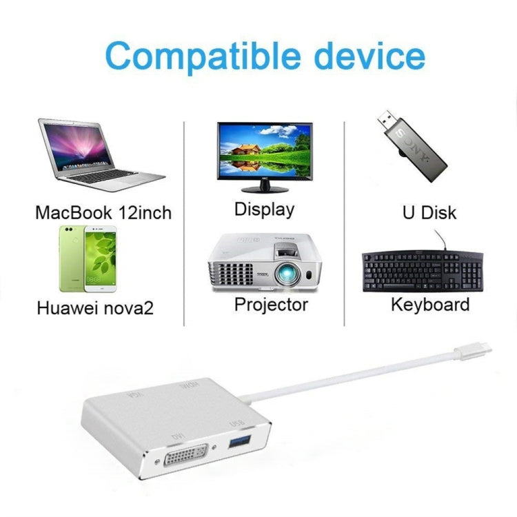 4合1 USB 3.1 Type-C轉HDMI VGA DVI USB 3.0適配器電纜適用於筆記本電腦Apple Macbook谷歌Chromebook Pixel