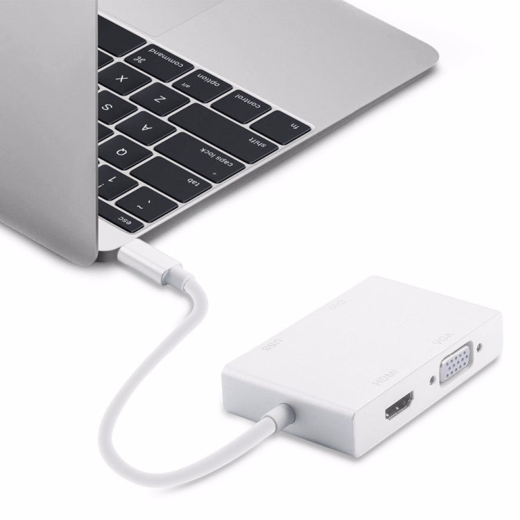 4合1 USB 3.1 Type-C轉HDMI VGA DVI USB 3.0適配器電纜適用於筆記本電腦Apple Macbook谷歌Chromebook Pixel