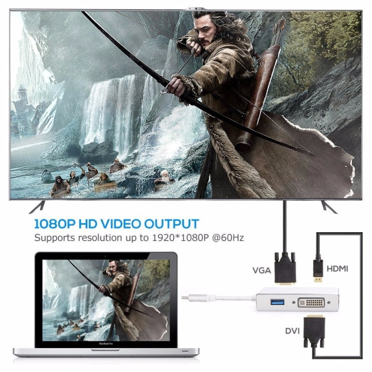4合1 USB 3.1 Type-C轉HDMI VGA DVI USB 3.0適配器電纜適用於筆記本電腦Apple Macbook谷歌Chromebook Pixel