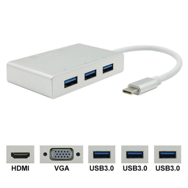 Type-C轉HDMI VGA USB集線器適配器5合1 USB 3.1轉換器適用於MacBook，ChromeBook Pixel，華為MateBook筆記本電腦