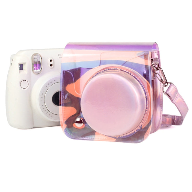 Richwell 適用於Fujifilm Instax Mini 8 8+ 9保護套的半透明PVC相機包，帶肩帶漸變粉紅色外殼
