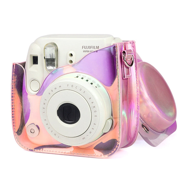 Richwell 適用於Fujifilm Instax Mini 8 8+ 9保護套的半透明PVC相機包，帶肩帶漸變粉紅色外殼