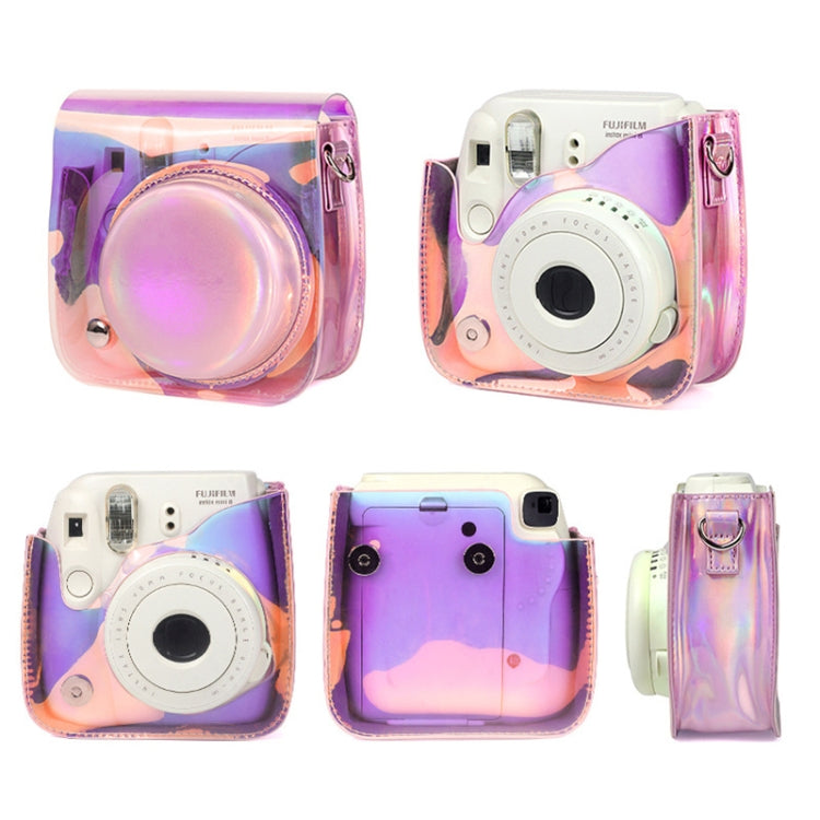 Richwell 適用於Fujifilm Instax Mini 8 8+ 9保護套的半透明PVC相機包，帶肩帶漸變粉紅色外殼