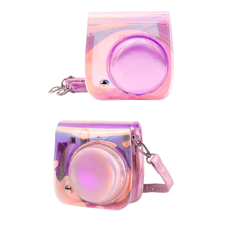 Richwell 適用於Fujifilm Instax Mini 8 8+ 9保護套的半透明PVC相機包，帶肩帶漸變粉紅色外殼