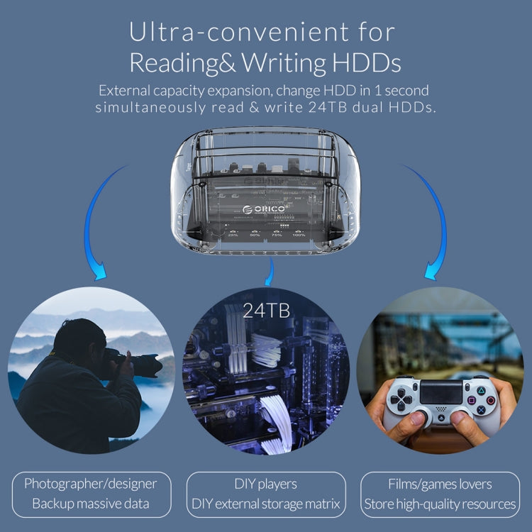 ORICO 6239U3 透明系列3.5英寸雙盤位USB3.0硬盤底座