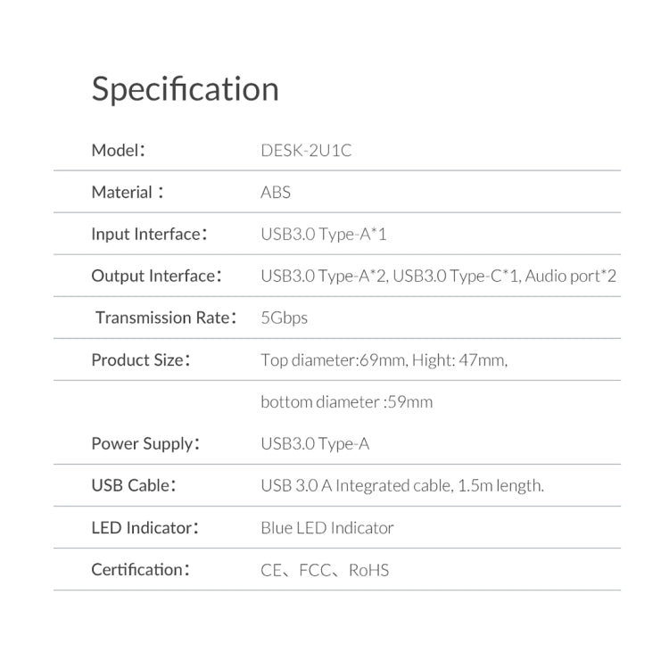 ORICO DESK-2U1C 桌洞式多功能集線器