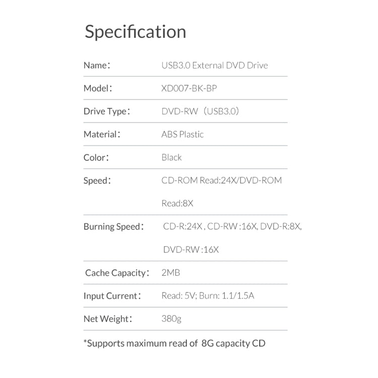 ORICO XD007 USB3.0外置移動光驅