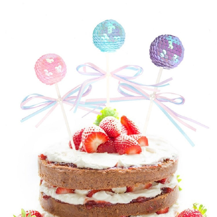 絲帶蝴蝶結亮片球形蛋糕派對甜品插牌