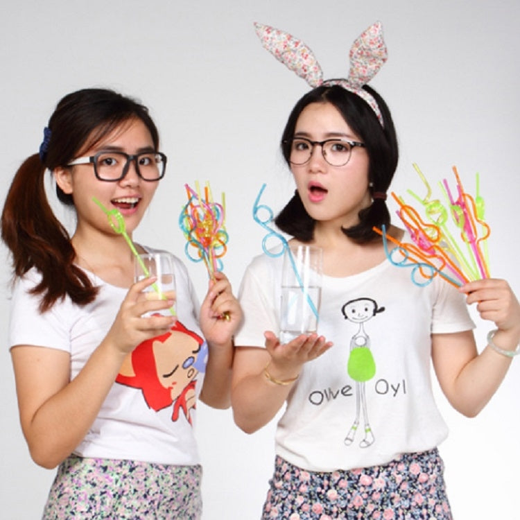 10支裝 創意塑料彎曲造型吸管，顏色款式隨機發貨