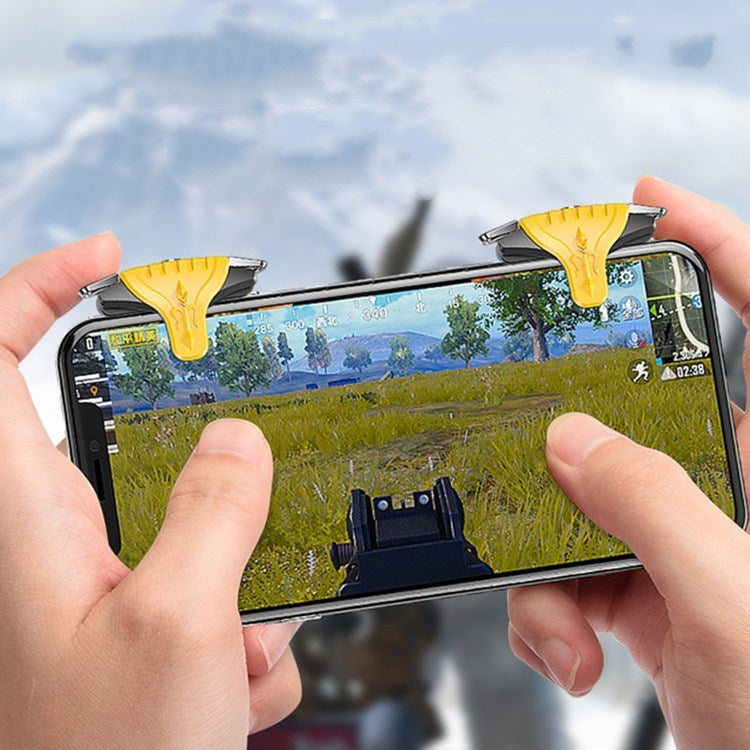 2對賣 F01 電鍍机械軸雙向按鍵輔助射擊遊戲手柄 適用於6.1-12.0mm厚度內的手機