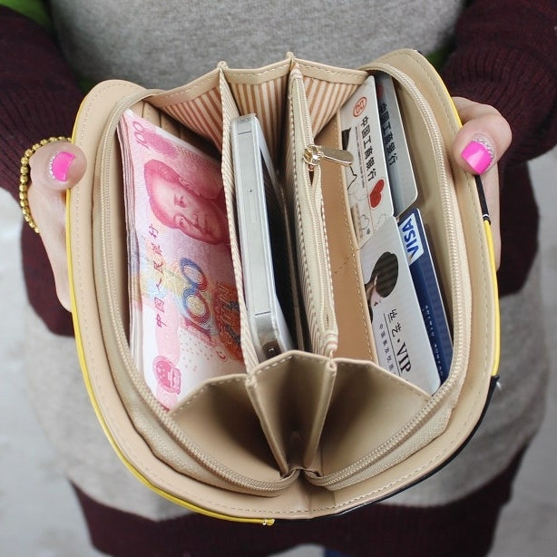 可愛拼接拉鏈小狗錢包長款手拿包女士錢包