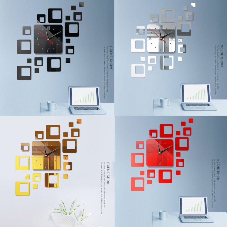 家居鏡面貼紙家居辦公室裝飾鏡3D立體鍾亞克力鏡面鍾方塊組合時鐘