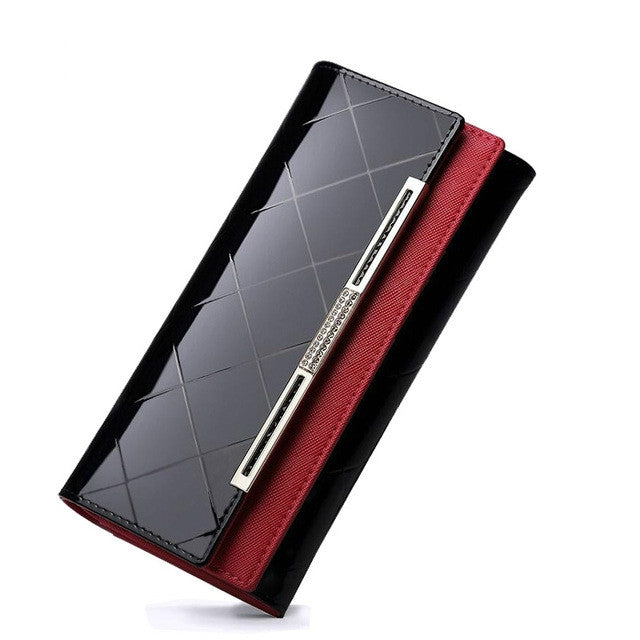 牛皮皮革錢包奢華設計女士派對手拿包漆皮錢包長款卡包