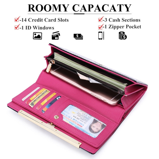 牛皮皮革錢包奢華設計女士派對手拿包漆皮錢包長款卡包