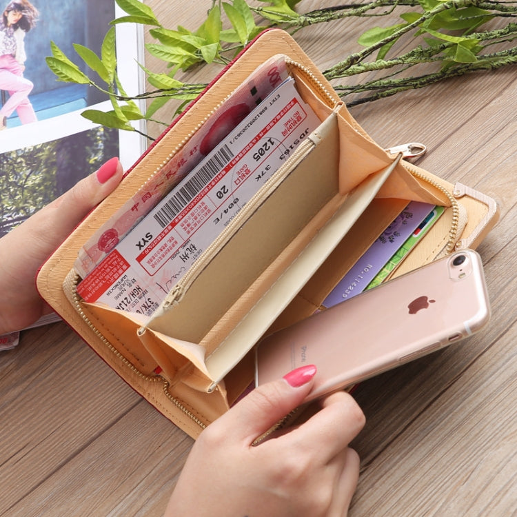 壓花菱格女士長款錢包復古花紋多卡位手拿包