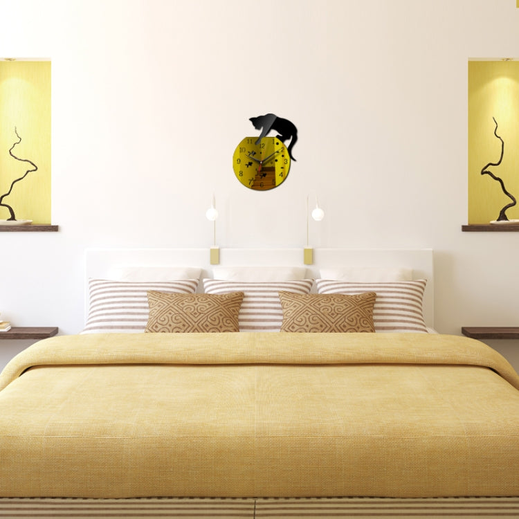 3D立體亞克力貓咪鏡面掛鐘 DIY時尚家居裝飾