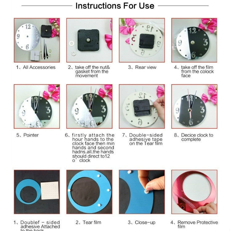 3D立體亞克力貓咪鏡面掛鐘 DIY時尚家居裝飾