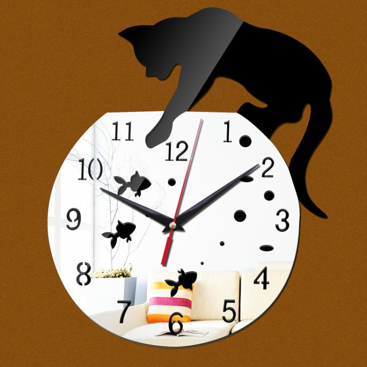 3D立體亞克力貓咪鏡面掛鐘 DIY時尚家居裝飾