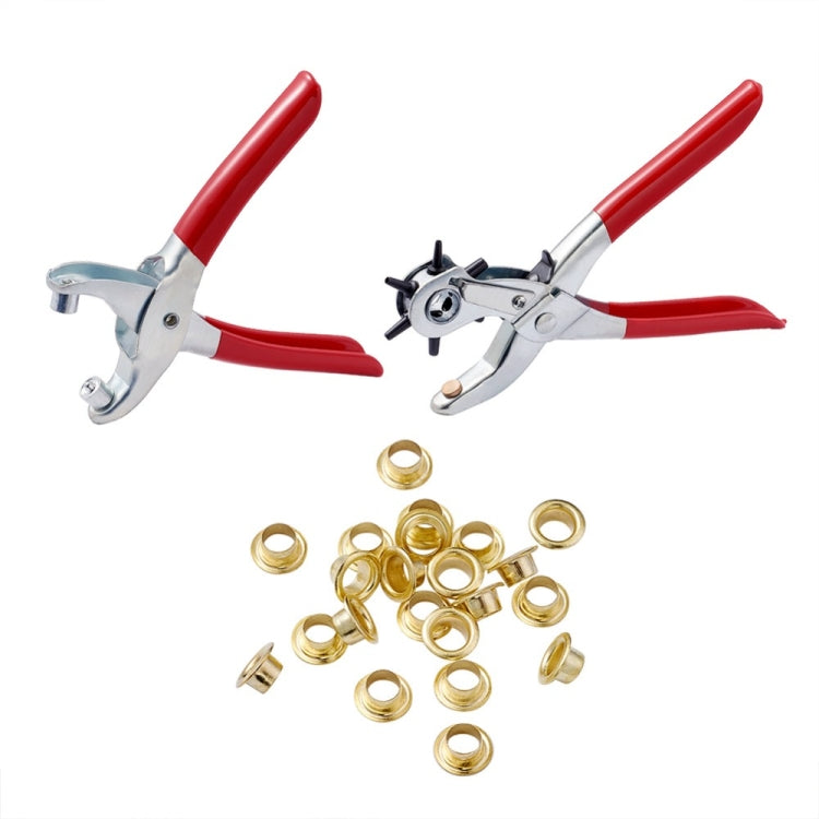 1套45＃鋼沖孔鉗套裝，孔眼鉗和鐵皮，適用於皮革沖頭(紅色)