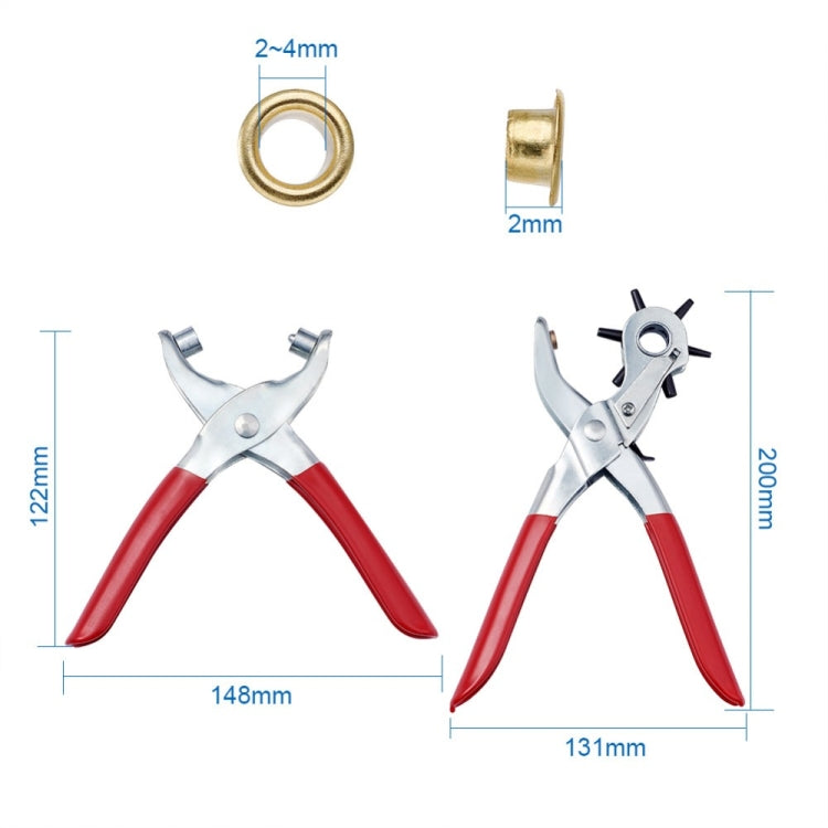 1套45＃鋼沖孔鉗套裝，孔眼鉗和鐵皮，適用於皮革沖頭(紅色)
