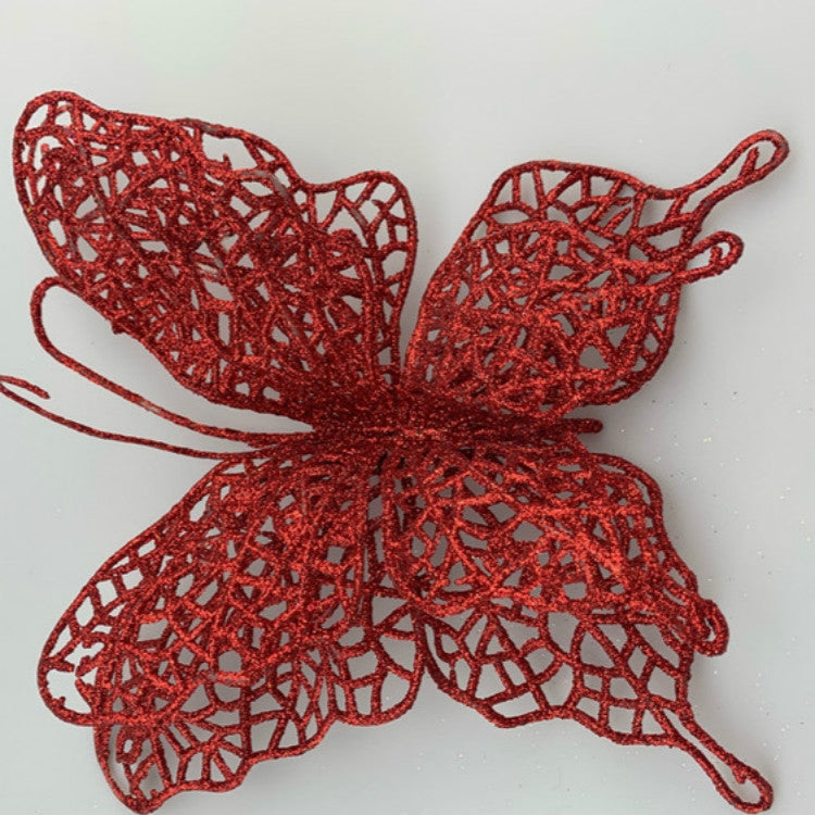 5個一賣 聖誕樹裝飾仿真花蝴蝶聖誕掛件