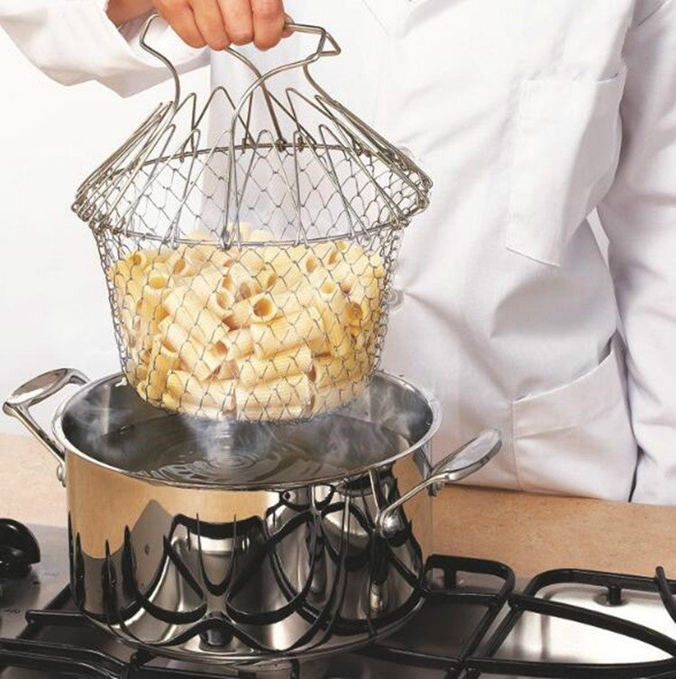 不銹鋼伸縮摺疊籃 油炸過濾網 炸薯條去油過濾廚房工具