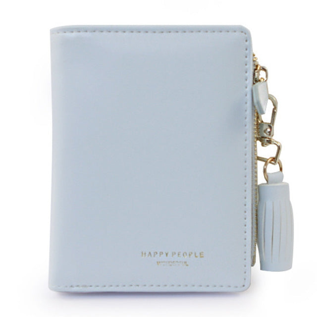 簡約設計雙摺流蘇女士錢包PU皮革短款信用卡包錢包