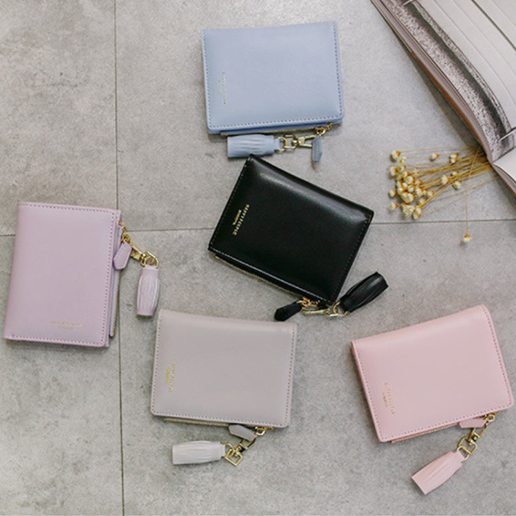 簡約設計雙摺流蘇女士錢包PU皮革短款信用卡包錢包